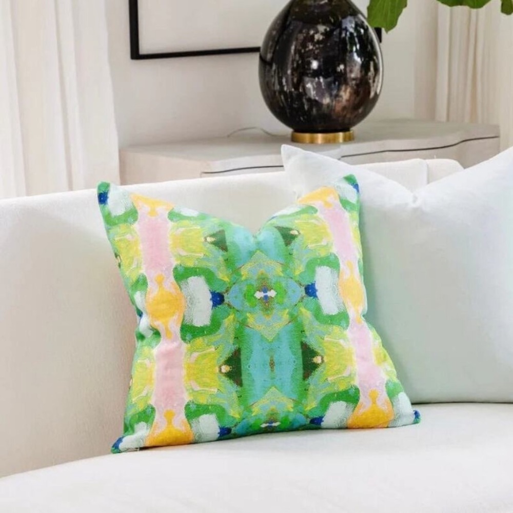 Laura Park Green Boca Bay Linen Cotton Pillow 26” X 26” Square Cover Only